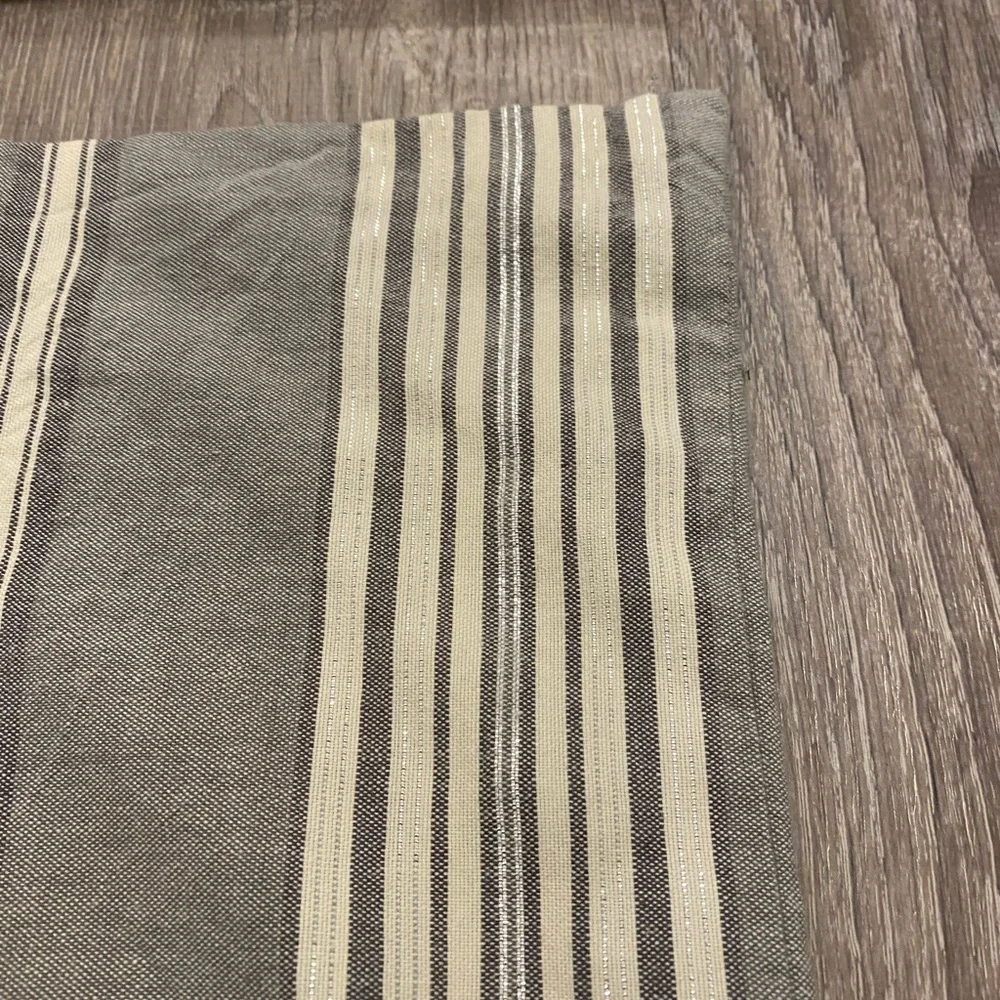 2 West Elm Throw Pillow Shams Gray White Silver Stripe Cotton 24” Square
